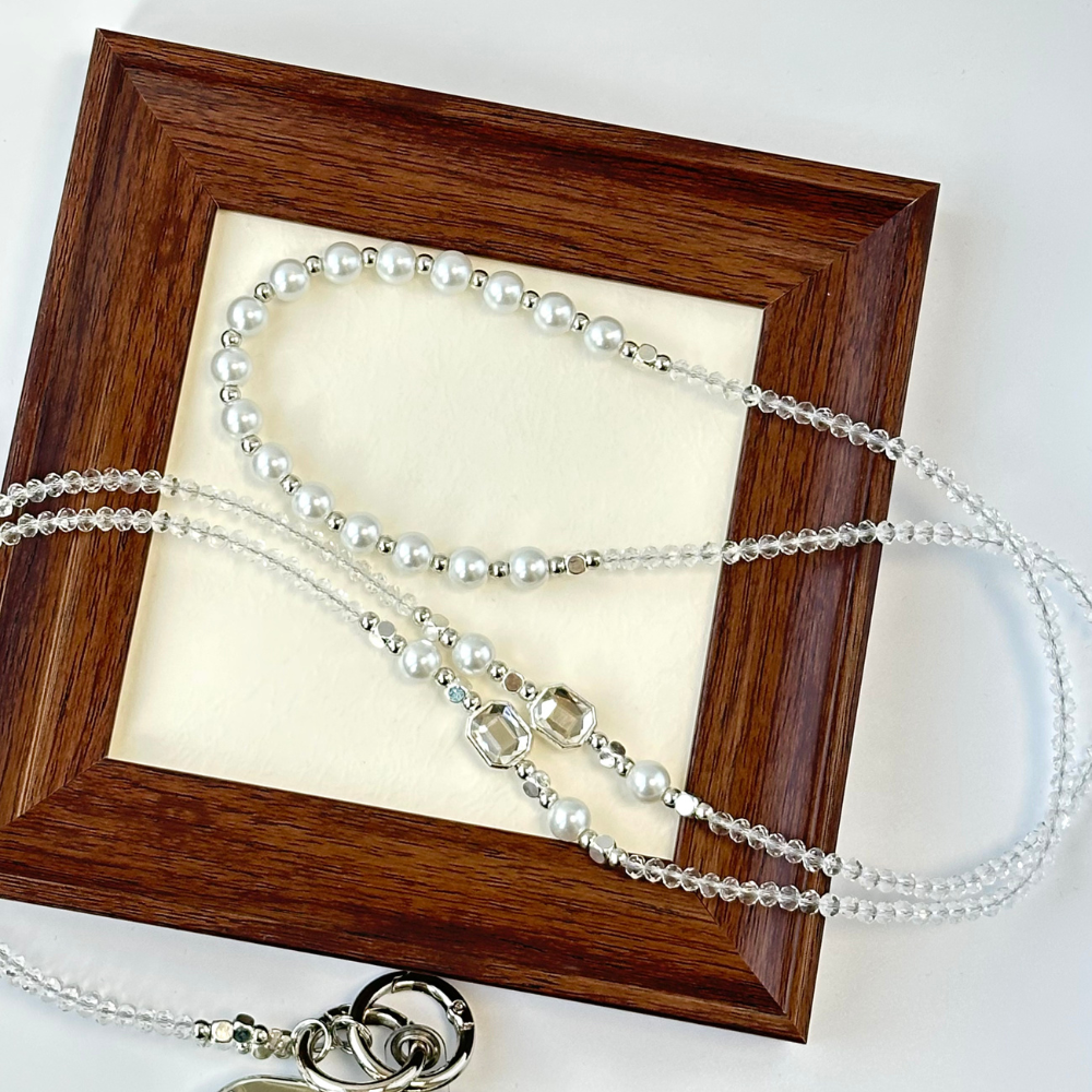 Boho Crystal Beaded Phone Lanyard Crossbody, Travel-friendly Anti-loss, Pearl Accent Handmade Lanyard for Daily Use, Beach Vacation, 47.2in