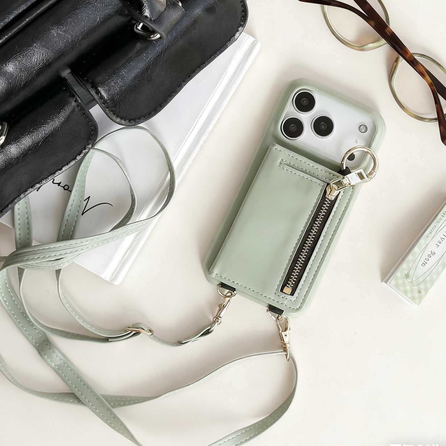 iPhone 17/16/15/14/13 Case Wallet, Luxury Leather Phone Purse With Card Slots, Lanyard Detachable Case