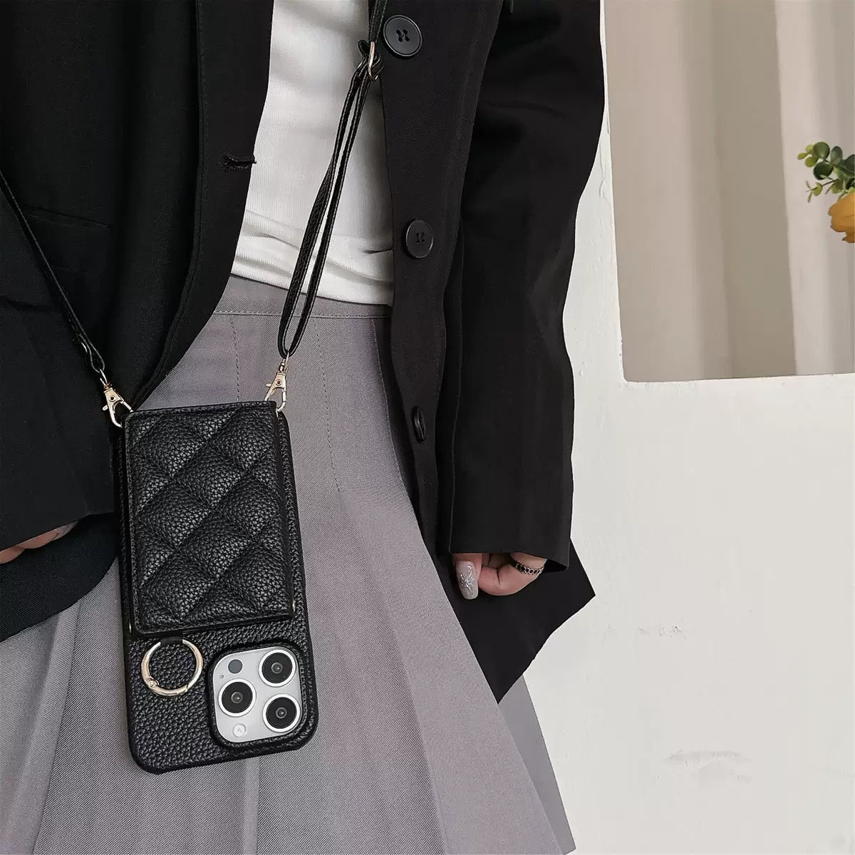 iPhone 17/16/15 Pro Max Leather Phone Case Tri-fold Wallet with Mirror and Lanyard, Multi-Slots Card Holder Pouch, Card Slots