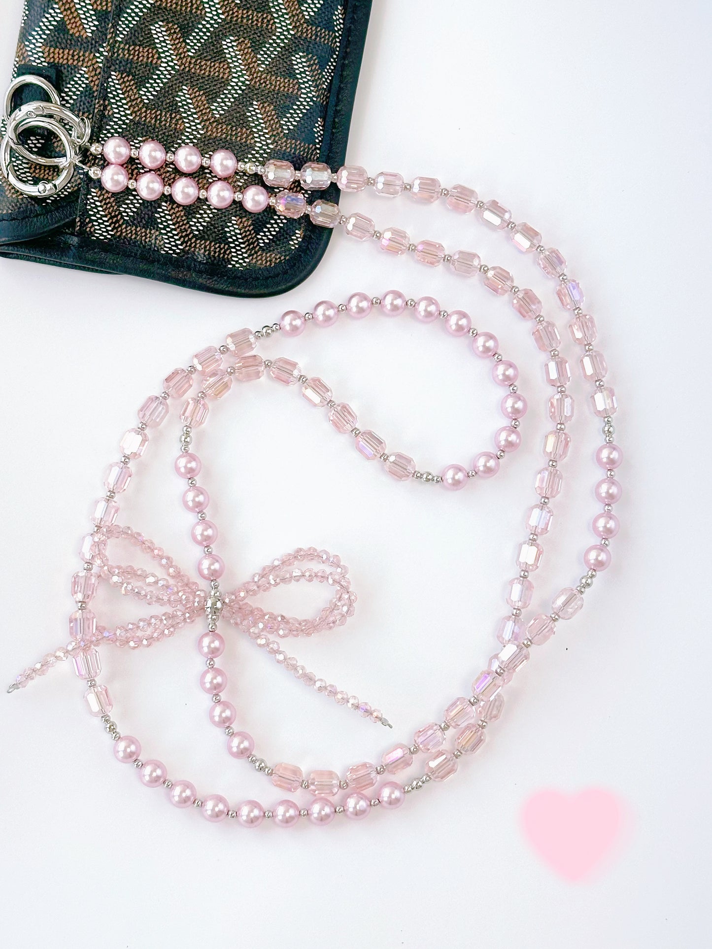 Handmade Bow Crystal Beaded Wristlet Lanyard, Crystal Phone Charm