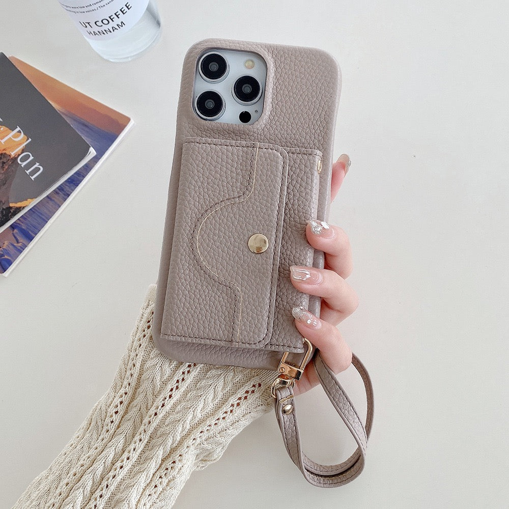 Luxury Leather iPhone Case Wallet for iPhone 17/16/15/14/13 Pro Max With Credit Cards Pouch, Compact Mirror & Lanyard, Fall Winter Accessory