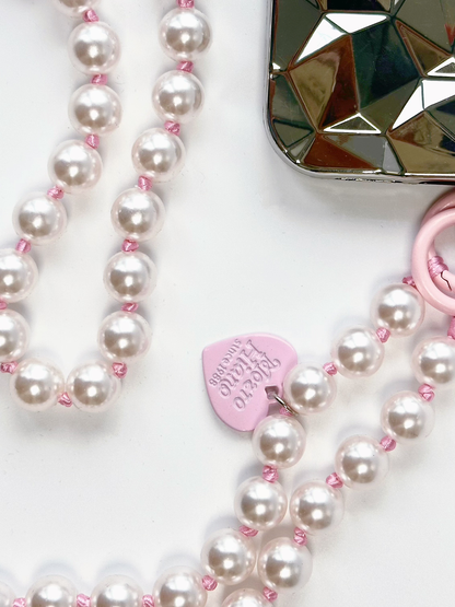 Pink Beaded Pearl Phone Strap, Trendy Phone Accessory With Heart Charm, Chic Pearl Phone Chain,cute Phone Accessory, Barbie-inspired Gift
