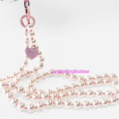 Pink Beaded Pearl Phone Strap, Trendy Phone Accessory With Heart Charm, Chic Pearl Phone Chain,cute Phone Accessory, Barbie-inspired Gift
