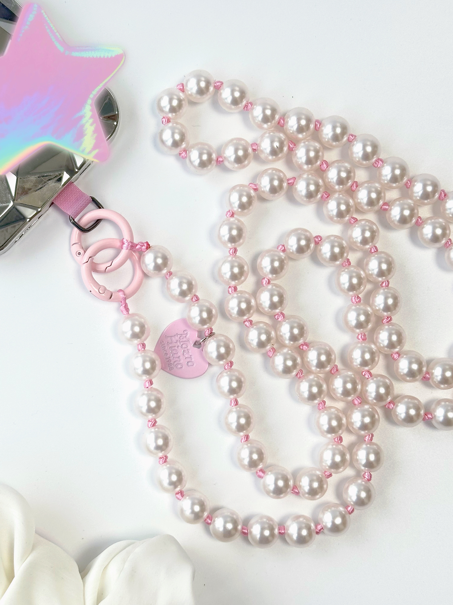 Pink Beaded Pearl Phone Strap, Trendy Phone Accessory With Heart Charm, Chic Pearl Phone Chain,cute Phone Accessory, Barbie-inspired Gift