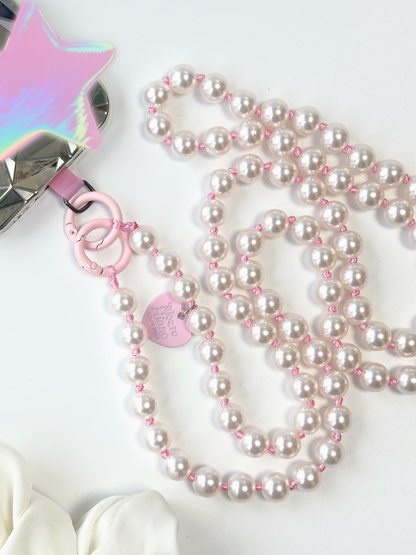Pink Beaded Pearl Phone Strap, Trendy Phone Accessory With Heart Charm, Chic Pearl Phone Chain,cute Phone Accessory, Barbie-inspired Gift