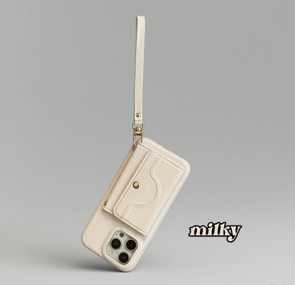 Luxury iPhone Case Wallet for iPhone 17 16 15 14 13 12 Pro Max With Credit Cards Pouch, Compact Mirror & Lanyard, Fall Winter Accessory