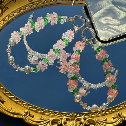 Handmade Crystal floral beaded Wristlet, Bag Charm