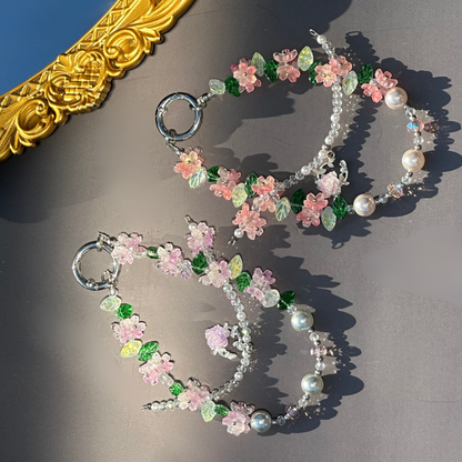 Handmade Crystal floral beaded Wristlet, Bag Charm