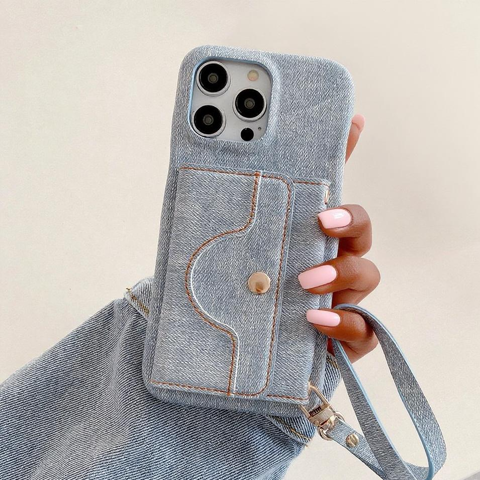 Luxury Canvas iPhone 17 16 15 Wallet Case With Card Pouch, Mirror & Lanyard