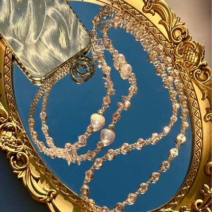 Handmade Iridescent Crystal Beaded Lanyard | Heart Charm Statement Jewelry