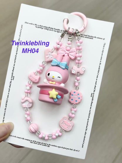 (Magic Hat Series)Handmade Sanrio Hello Kitty & Kuromi Double Chain Phone/Bag Charm