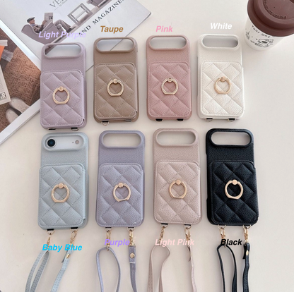 iPhone 17/16/15 Pro Max Leather Phone Case Wallet with Lanyard, Multi-Card Slots,High Quality Leather