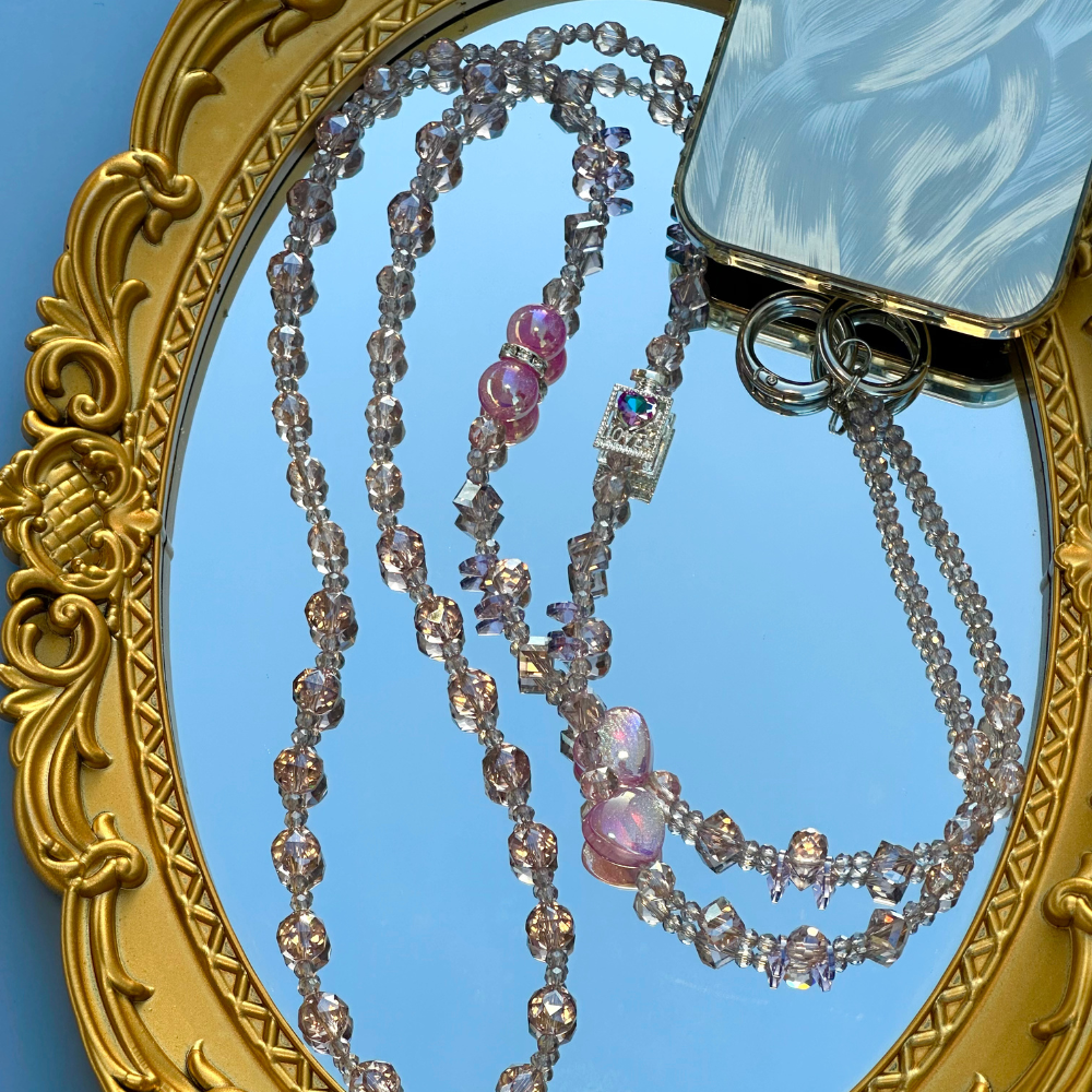 Handmade Iridescent Crystal Beaded Lanyard | Heart Charm Statement Jewelry