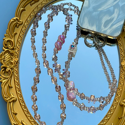 Handmade Iridescent Crystal Beaded Lanyard | Heart Charm Statement Jewelry