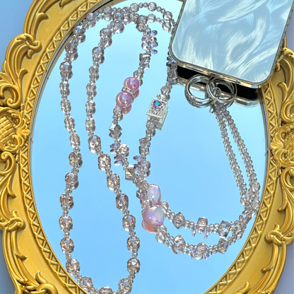 Handmade Iridescent Crystal Beaded Lanyard | Heart Charm Statement Jewelry