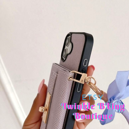 Luxury iPhone 17/16/15/14 Card Pouch Phone Case Wallet, Multi Card Slots, Handmade Phone Wallet With Lanyard & Mirror