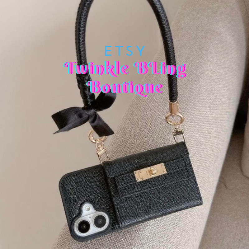 Luxury iPhone 17/16/15/14 Card Pouch Phone Case Wallet, Multi Card Slots, Handmade Phone Wallet With Lanyard & Mirror