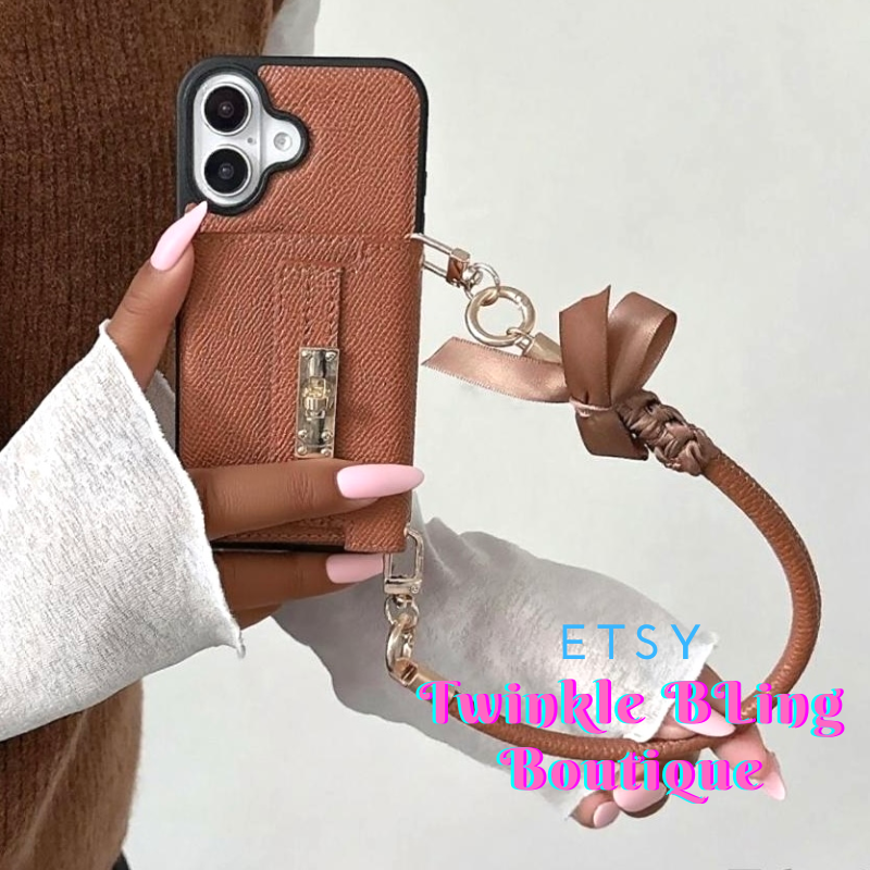 Luxury iPhone 17/16/15/14 Card Pouch Phone Case Wallet, Multi Card Slots, Handmade Phone Wallet With Lanyard & Mirror