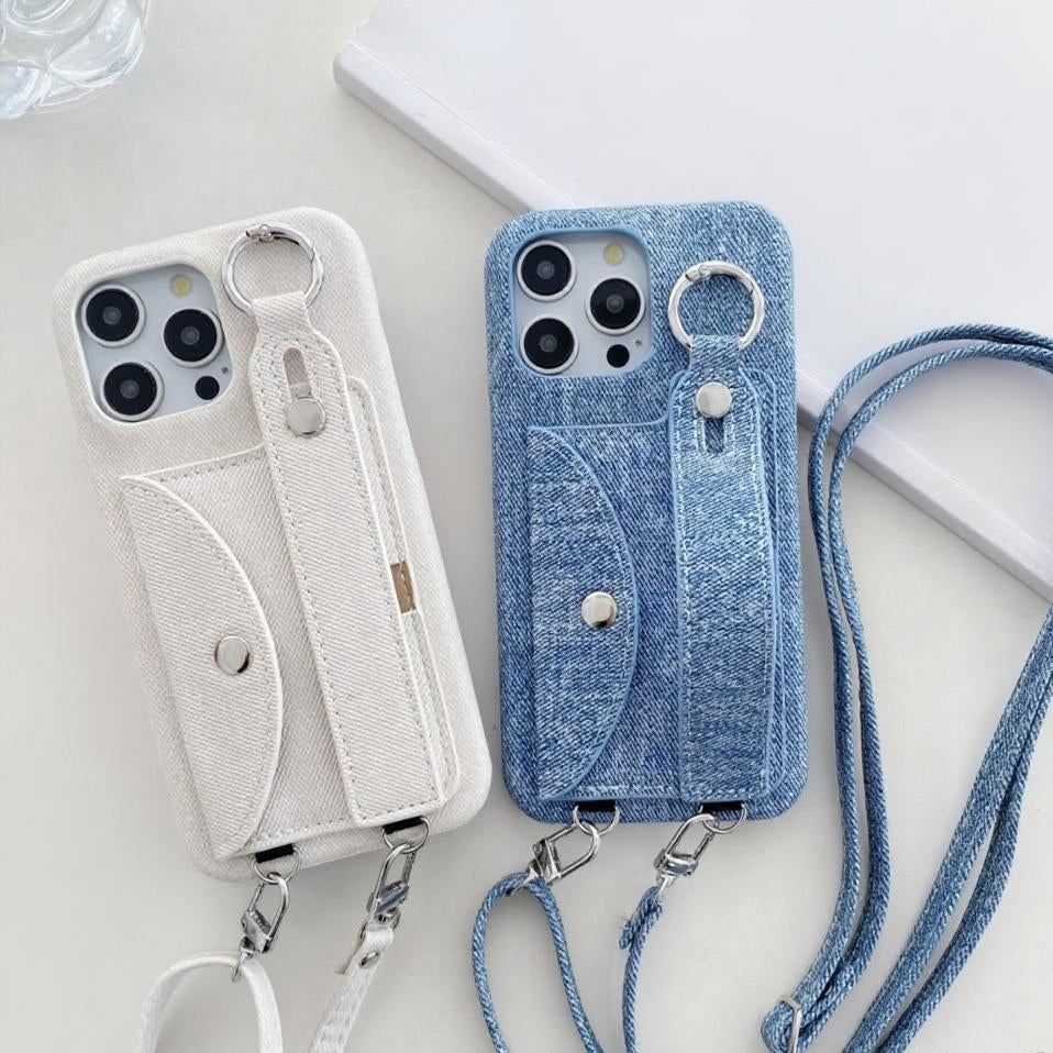 Canvas iPhone Wallet Case: Crossbody Lanyard, Card Pouch iPhone 17/16/15/14