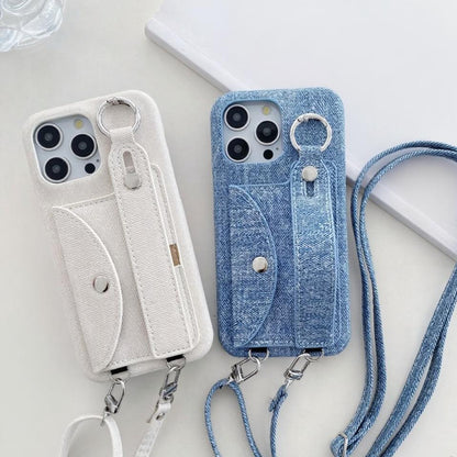 Canvas iPhone Wallet Case: Crossbody Lanyard, Card Pouch iPhone 17/16/15/14