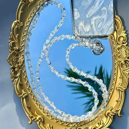 Crystal Beaded Cube Phone Lanyard - Purple, Pink, White Crystal Crossbody Phone Strap, Gift for Her, Beaded Phone Holder, Phone Accessory