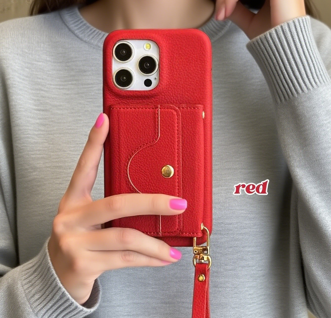 Luxury iPhone Case Wallet for iPhone 17 16 15 14 13 12 Pro Max With Credit Cards Pouch, Compact Mirror & Lanyard, Fall Winter Accessory