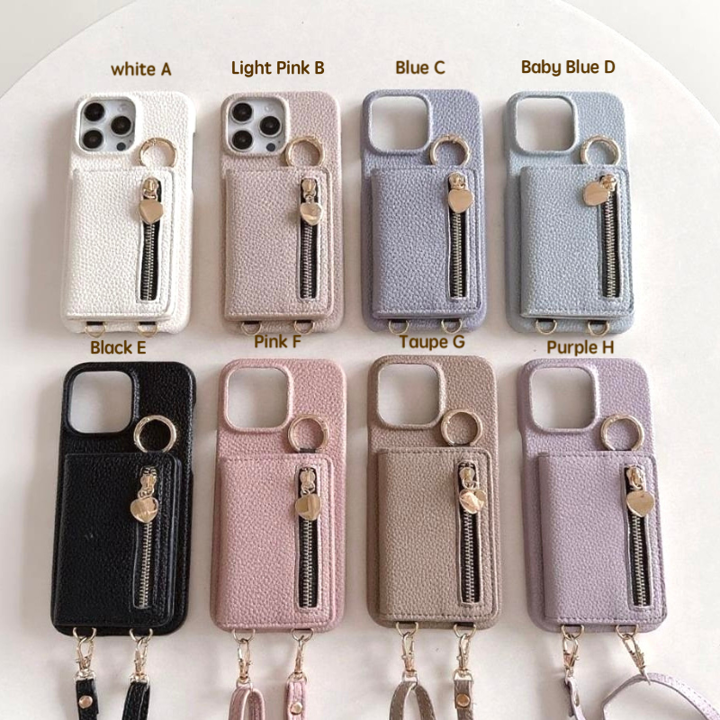 iPhone 17/16/15  Pink Purple Leather Phone Case Wallet with Card Slots and Lanyard, Multi-Slots Card Holder Pouch, Card Slots