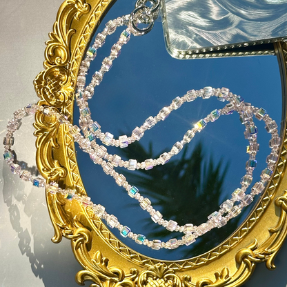 Crystal Beaded Cube Phone Lanyard - Purple, Pink, White Crystal Crossbody Phone Strap, Gift for Her, Beaded Phone Holder, Phone Accessory