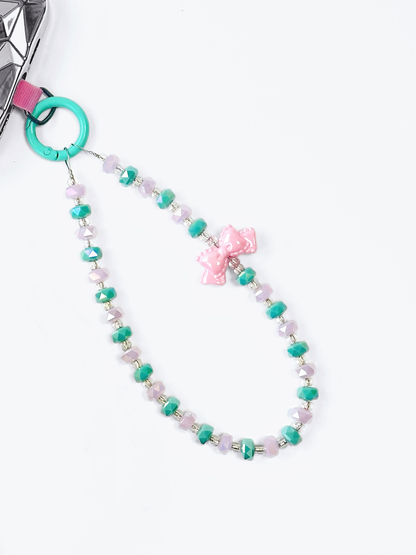 Lucky Green Phone Lanyard: Crystal Beads, Clover & Cloud Charms