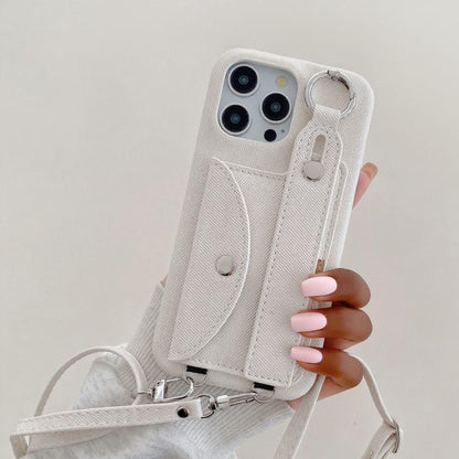 Canvas iPhone 17 case wallet with a strap