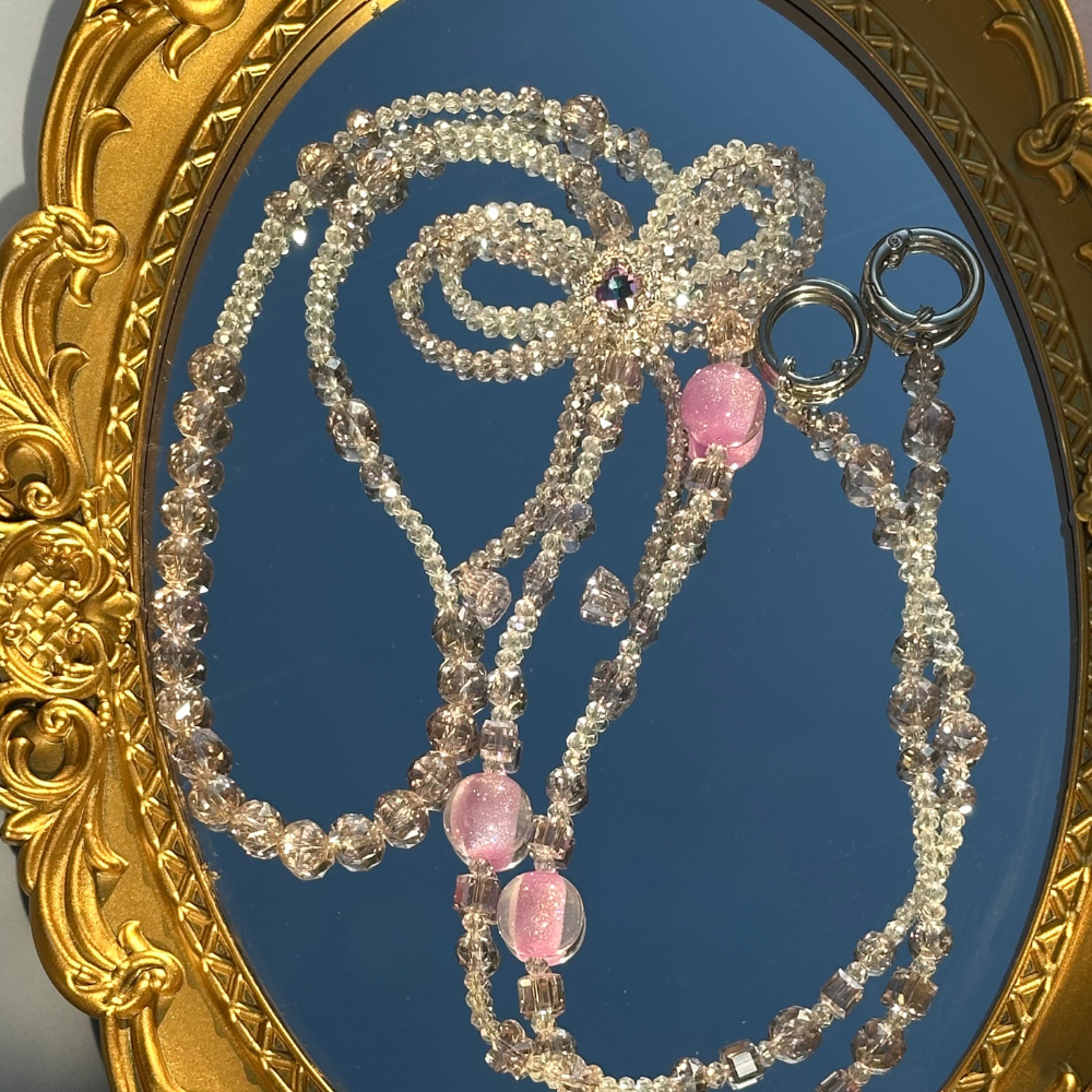 Handmade Bow Purple Crystal Beaded Lanyard, Crystal Phone Charm, Phone Chain,  Phone Lanyard( Tab Included)