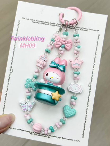 (Magic Hat Series)Handmade Sanrio Hello Kitty & Kuromi Double Chain Phone/Bag Charm