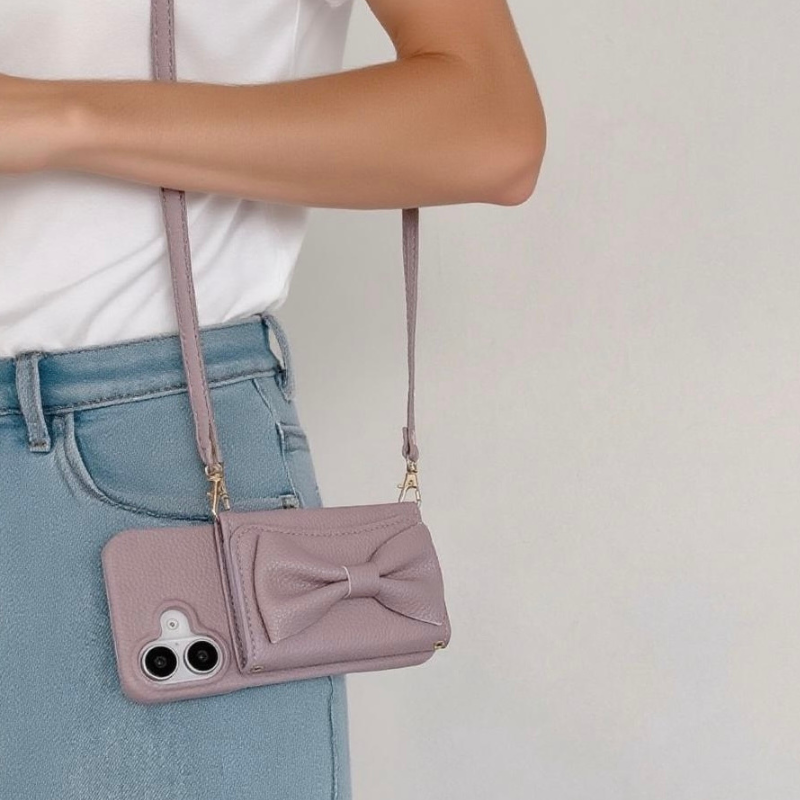 Luxury Leather iPhone 17/16/15/14/13 Wallet Case Card Pouch,mirror,multiple Card Slots for Cash and Credit Cards, Lanyard Bow