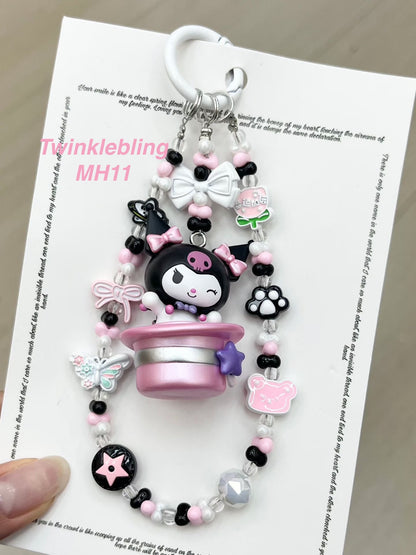 (Magic Hat Series)Handmade Sanrio Hello Kitty & Kuromi Double Chain Phone/Bag Charm
