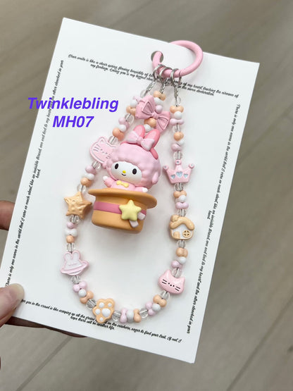 (Magic Hat Series)Handmade Sanrio Hello Kitty & Kuromi Double Chain Phone/Bag Charm