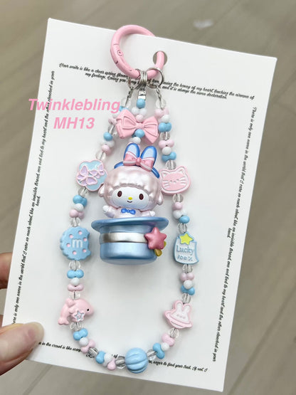 (Magic Hat Series)Handmade Sanrio Hello Kitty & Kuromi Double Chain Phone/Bag Charm