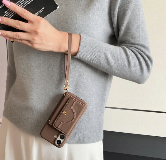 Luxury iPhone Case Wallet for iPhone 17 16 15 14 13 12 Pro Max With Credit Cards Pouch, Compact Mirror & Lanyard, Fall Winter Accessory