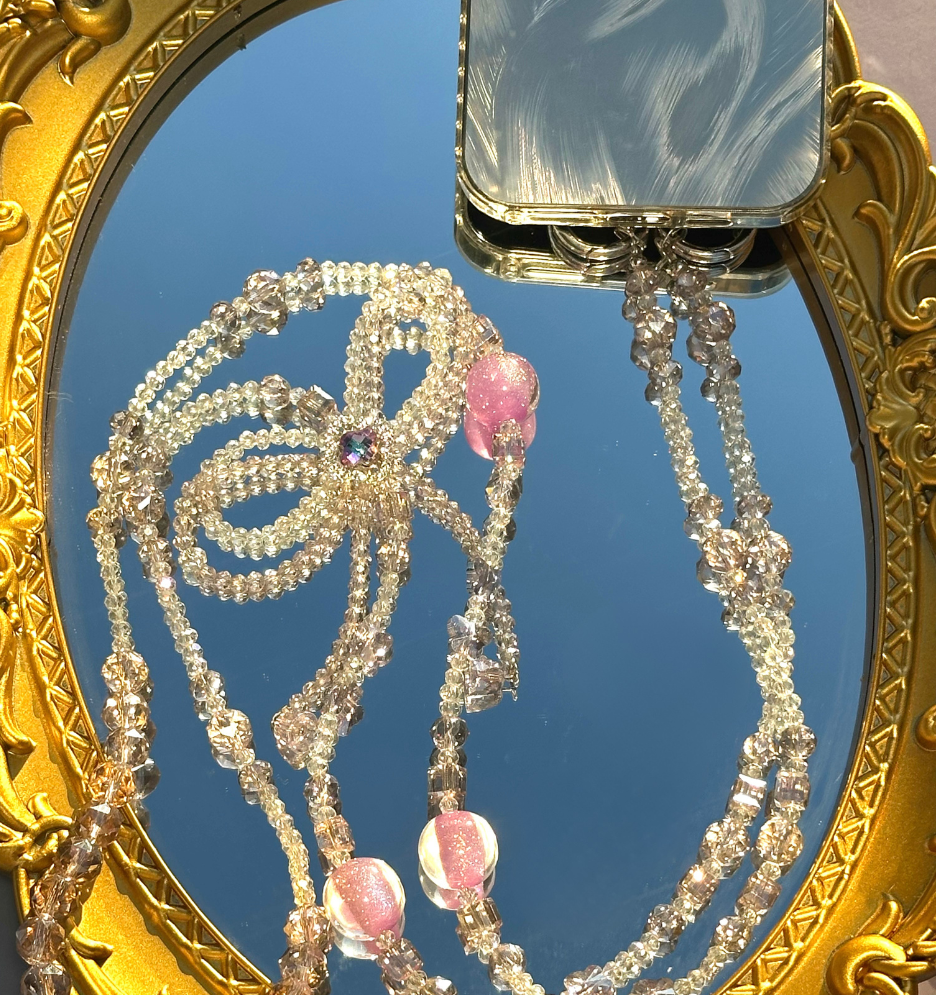 Handmade Bow Purple Crystal Beaded Lanyard, Crystal Phone Charm, Phone Chain,  Phone Lanyard( Tab Included)