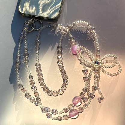 Handmade Bow Purple Crystal Beaded Lanyard, Crystal Phone Charm, Phone Chain,  Phone Lanyard( Tab Included)