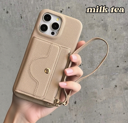 Luxury iPhone Case Wallet for iPhone 17 16 15 14 13 12 Pro Max With Credit Cards Pouch, Compact Mirror & Lanyard, Fall Winter Accessory