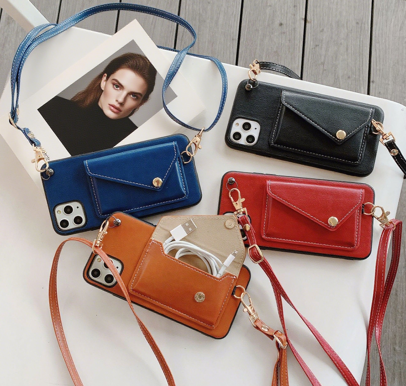 iPhone 17/16/15 iPhone Leather Case Wallet with Card Pocket and lanyard, Card Pouch, Multi-Slots Card Holder Pouch, Card Slots