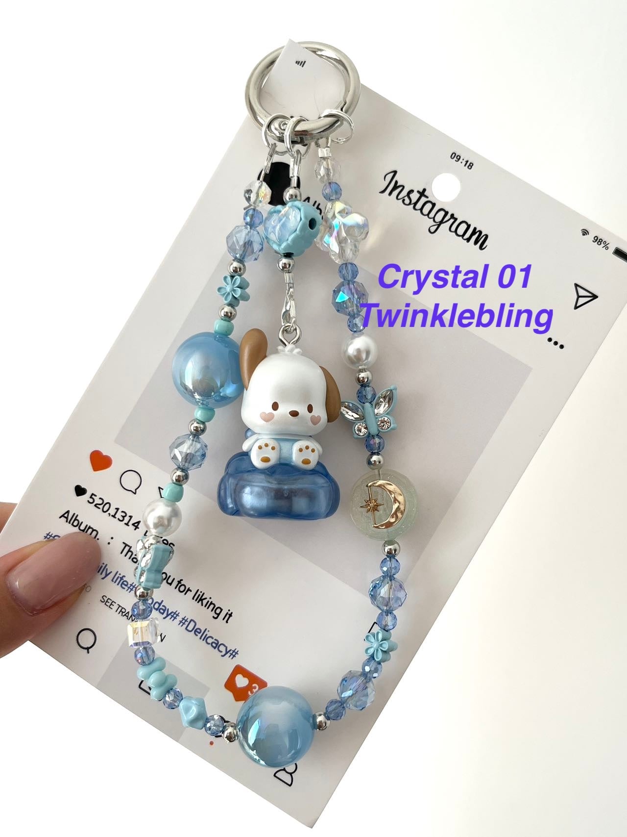 (Crystal Kitty+ Kuromi) Handmade Crystal Sanrio Hello Kitty & Kuromi Double Chain Phone/Bag Charm