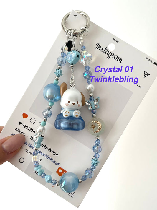 (Crystal Kitty+ Kuromi) Handmade Crystal Sanrio Hello Kitty & Kuromi Double Chain Phone/Bag Charm