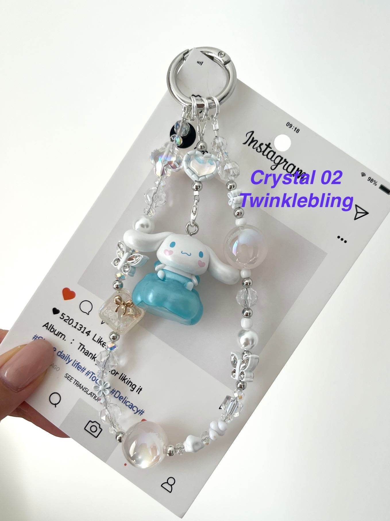 (Crystal Kitty+ Kuromi) Handmade Crystal Sanrio Hello Kitty & Kuromi Double Chain Phone/Bag Charm