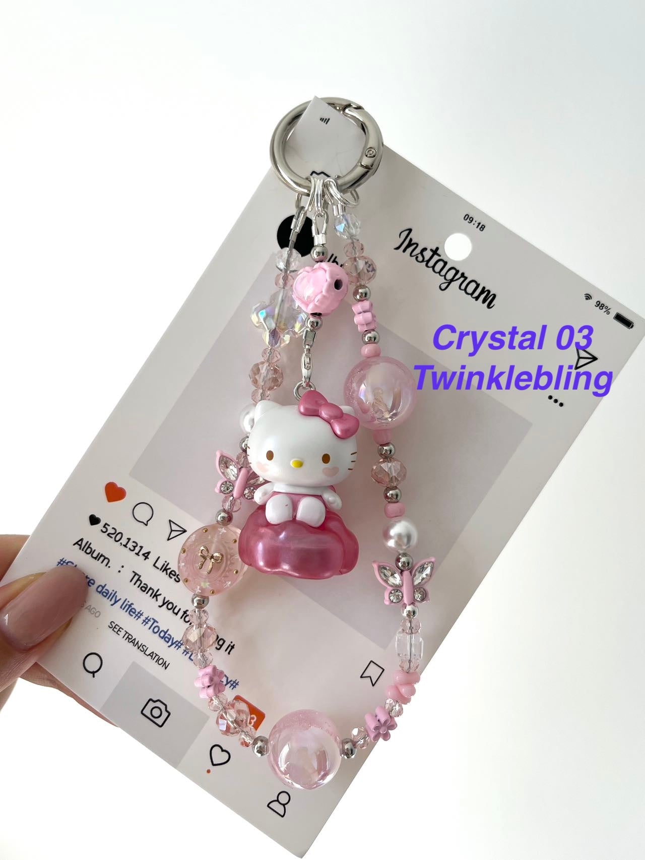 (Crystal Kitty+ Kuromi) Handmade Crystal Sanrio Hello Kitty & Kuromi Double Chain Phone/Bag Charm