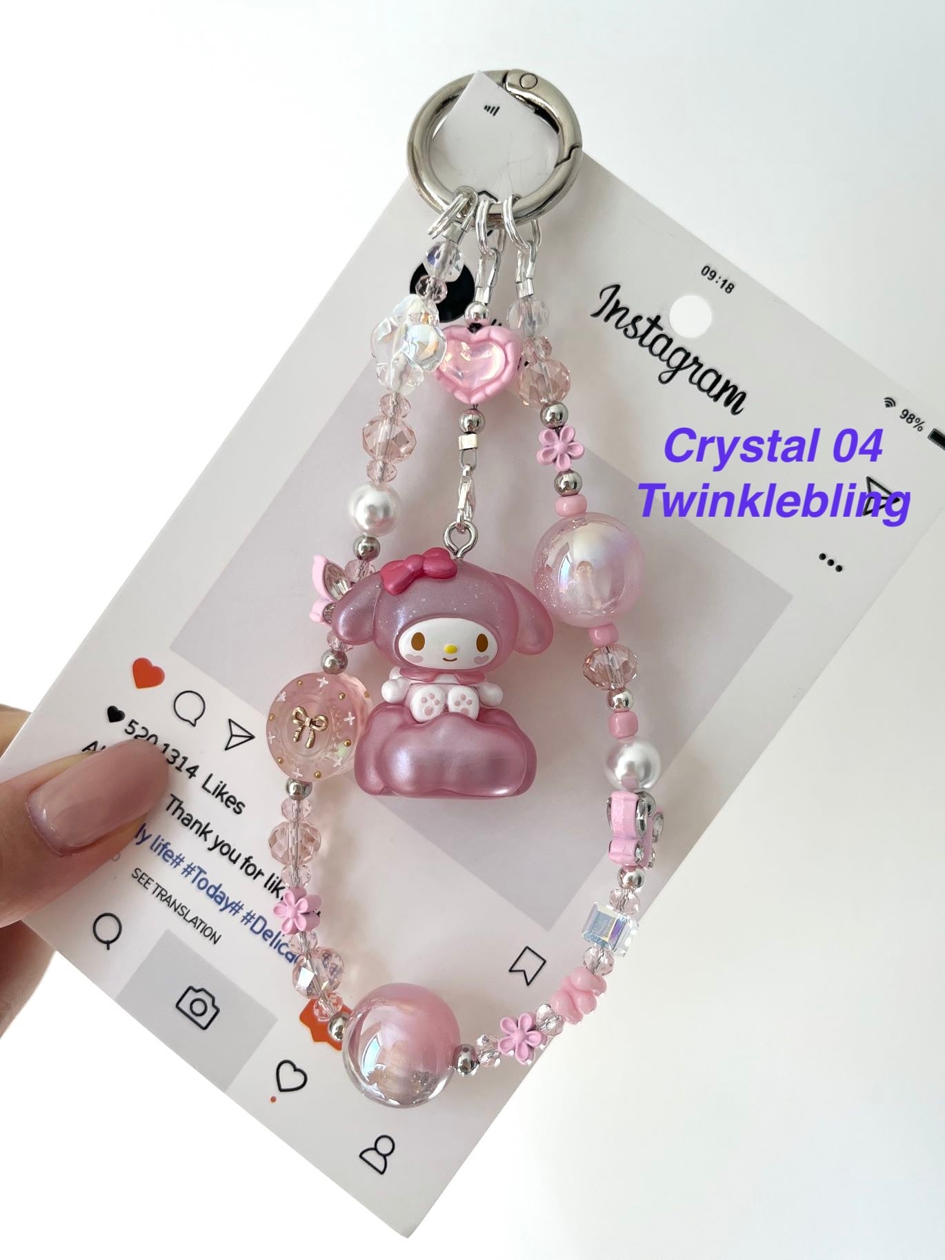 (Crystal Kitty+ Kuromi) Handmade Crystal Sanrio Hello Kitty & Kuromi Double Chain Phone/Bag Charm
