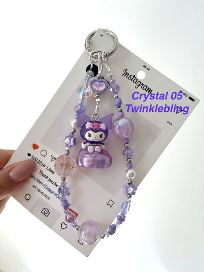 (Crystal Kitty+ Kuromi) Handmade Crystal Sanrio Hello Kitty & Kuromi Double Chain Phone/Bag Charm