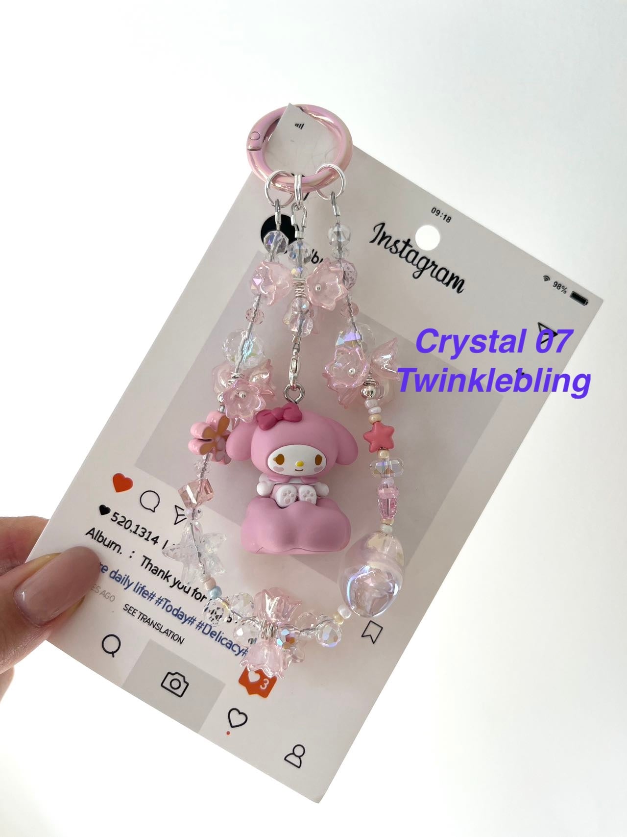 (Crystal Kitty+ Kuromi) Handmade Crystal Sanrio Hello Kitty & Kuromi Double Chain Phone/Bag Charm
