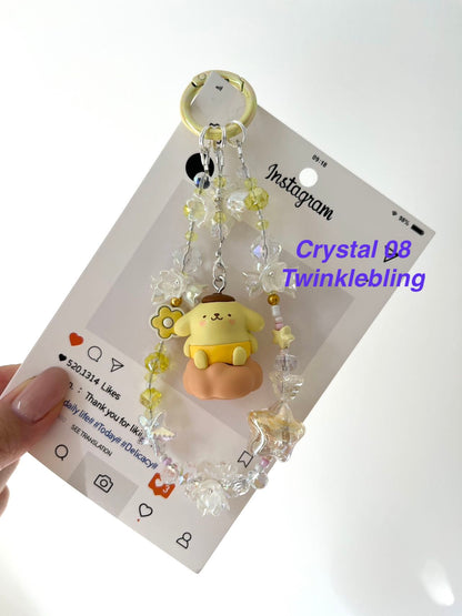 (Crystal Kitty+ Kuromi) Handmade Crystal Sanrio Hello Kitty & Kuromi Double Chain Phone/Bag Charm