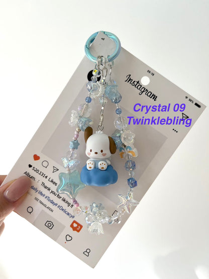(Crystal Kitty+ Kuromi) Handmade Crystal Sanrio Hello Kitty & Kuromi Double Chain Phone/Bag Charm